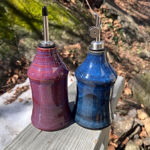 Oil Bottle Pottery Ceramic Olive Oil Decanter Cruet Dispenser Wheel Thrown