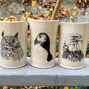 Standup Spoon Rest Utensil Holder Birds Owl Puffin Eagle Handmade Ceramic Bird Watcher Gift