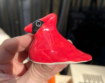 Handmade Ceramic Tiny Bird Cardinal of remembrance gift Cardinals for Plant or Shelf Cardinal Memorial