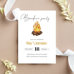 Mobile and Printable Bonfire Birthday Party Invitation Template, Any ...