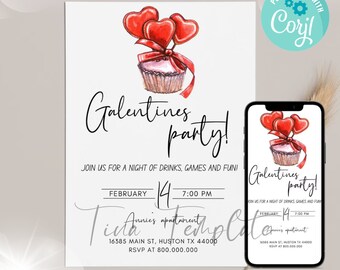 Editable and printable Galentines Day Party invitation, Galentines Girls Night, Valentines Girls Nights, Girls night, Corjl invitation