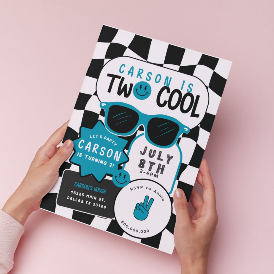 Invited Cool Editable and Printable Two Cool Birthday Invitation Template, Retro 2nd ...