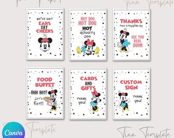 Printable and Editable Minnie vintage Sign template, Minnie 8x10 Big Bow Bundle Party Favors Signs, Cute Mouse Birthday Bundle, Minnie party