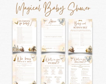 29 Magical Wizard  theme Baby Shower Games Bundle, Wizard Baby shower activities, Editable Neutral Baby shower Games Wizarding World theme