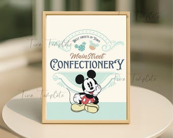 Mickey Confectionery Sign template, Main Street Confectionery, Mickey Birthday party decor, Mickey Baby Shower, Disneyland Party Decoration