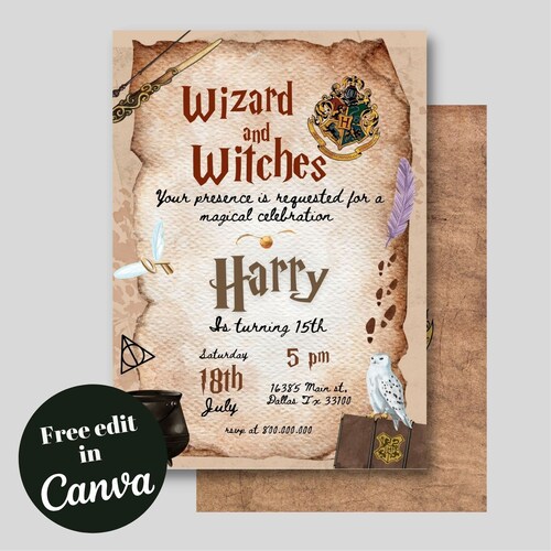 Editable Personalized Wizard Birthday Party Invitation Wizard - Etsy