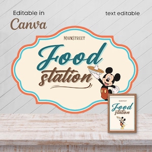 Mickey Food Station Bar sign template, Mickey Vintage Party Sign decor, Mainstreet party, Mickey Birthday, Mickey sign party template,
