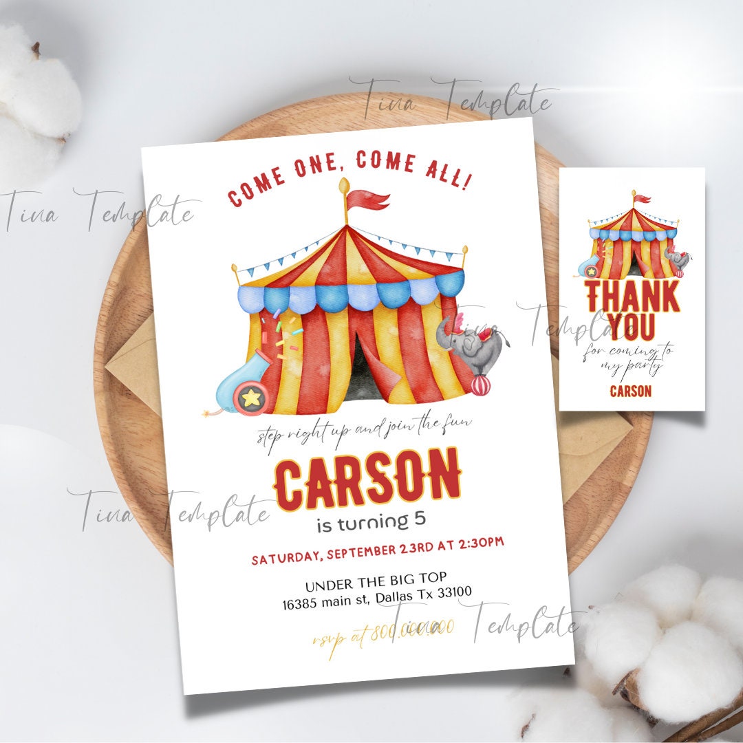 Editable and Printable Circus Birthday Party Invitation Template ...