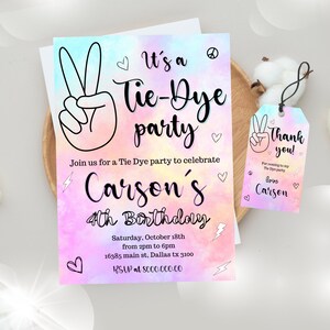 Editable and Printable Tie Dye Birthday Invitation, Tie Dye Birthday ...