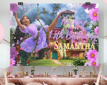 Encanto Isabela Kid party Supplies, Encanto Isabela editable Birthday party Backdrop, Encanto decoration, Encanto kid birthday, canva edit