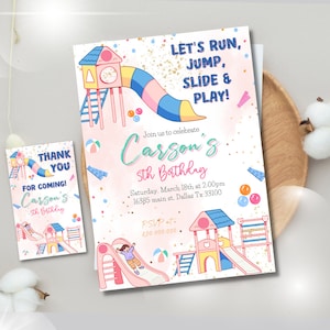 Editable and Printable Playground birthday party invitation template, Pink Park birthday party invite, Girl Outdoor bday invite, thank you