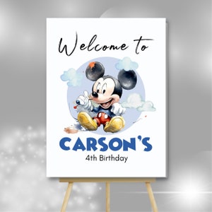 Editable and printable Mouse watercolor birthday welcome sign template, cute Mouse boy welcome poster, Mouse birthday party supplies
