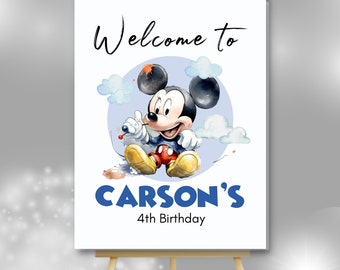 Editable and printable Mouse watercolor birthday welcome sign template, cute Mouse boy welcome poster, Mouse birthday party supplies