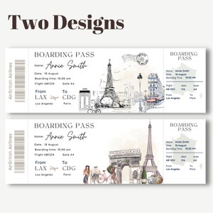 Printable and Editable Paris Surprise Boarding Pass Ticket, Trip Ticket ...