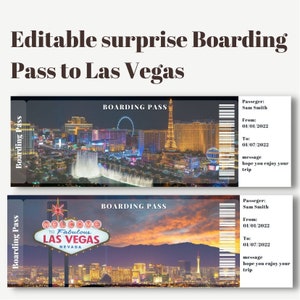 Billet de carte d'embarquement Las Vegas Surprise imprimable et modifiable, billet de voyage à Las Vegas, billet de vacances, modèle modifiable, carte d'embarquement