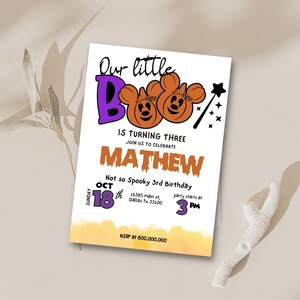Editable and printable Mouse Halloween kid birthday invitation template, Our little Boo any age birthday boy template, Halloween Invite