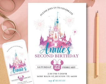 Magical birthday kingdom girl invitation template, any age Cinderella’s Castle Birthday Invitation, editable Kid  princess Birthday elegant