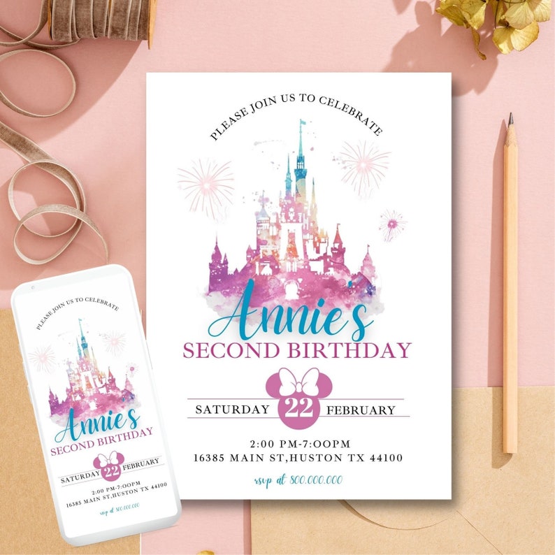 Magical birthday kingdom girl invitation template any age Cinderellas Castle Birthday Invitation editable Kid princess