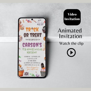 Editable Trick or Treat Halloween video invitation template, Halloween animated invite, Halloween party  e text, Thank you tag template