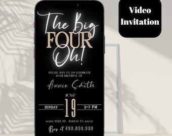 Elegant The big four Oh! birthday video invitation template, 40th birthday video mobile invitation, women birthday, digital invitation
