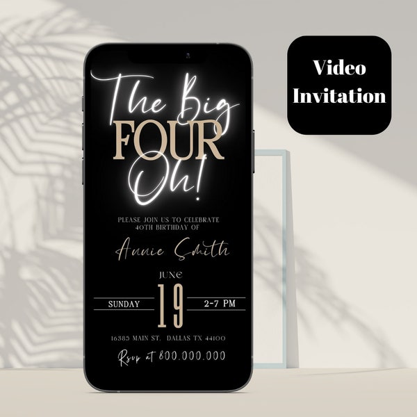 Elegant The big four Oh! birthday video invitation template, 40th birthday video mobile invitation, women birthday, digital invitation