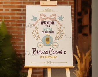 Editable Princess Birthday Welcome Sign, Cinderella Princess Birthday decor, Princess Royal Baby Shower, Princess party