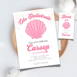 Editable and Printable Girl Sea Shell Birthday Party Invitation ...