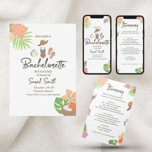 Beach Bachelorette Invitation Template, Tropical Bachelorette Invite, Beach Bachelorette Invite, Weekend Itinerary Schedule Swim