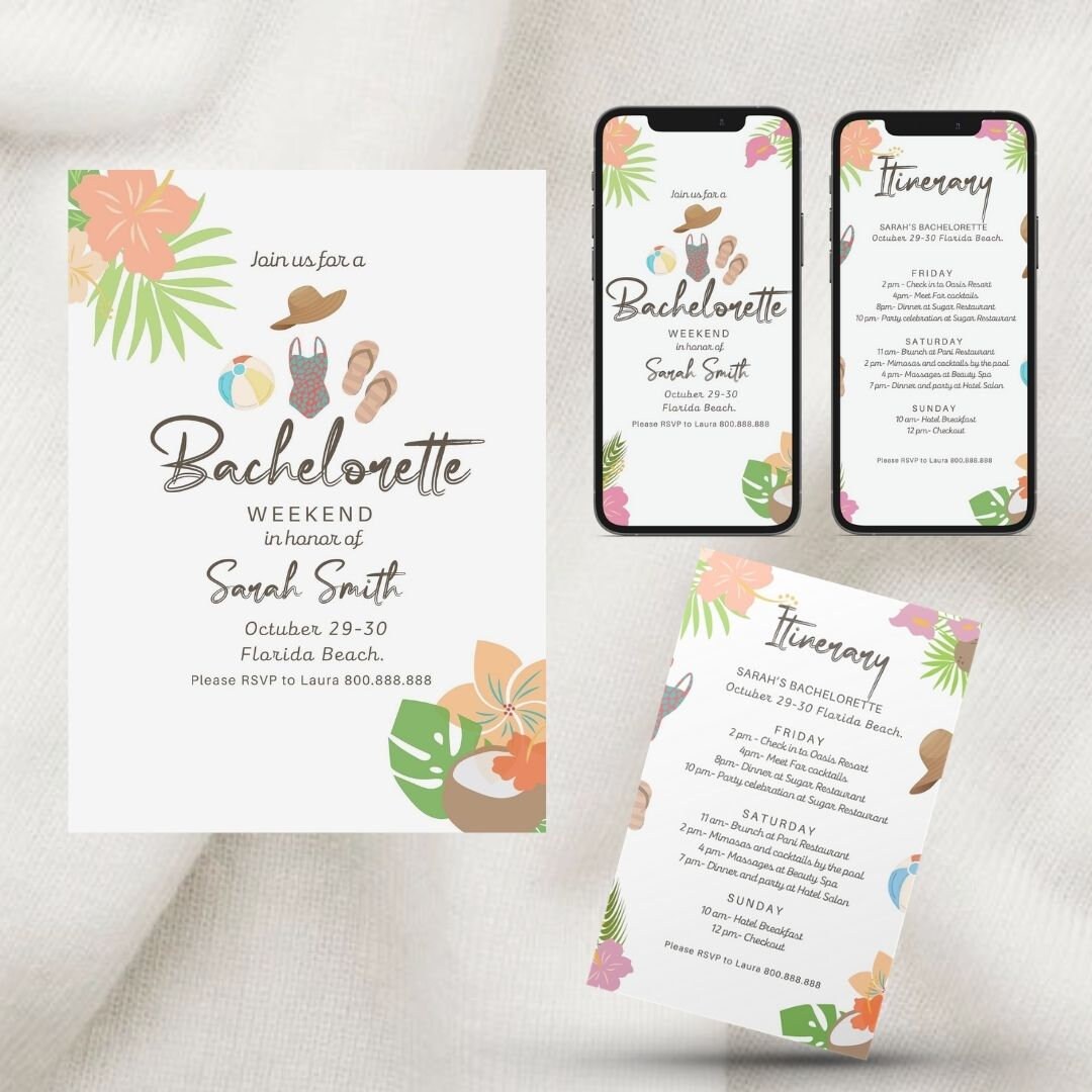 Beach Bachelorette Invitation Template Tropical Bachelorette Invite Beach Bachelorette Invite Weekend Itinerary Schedule Swim