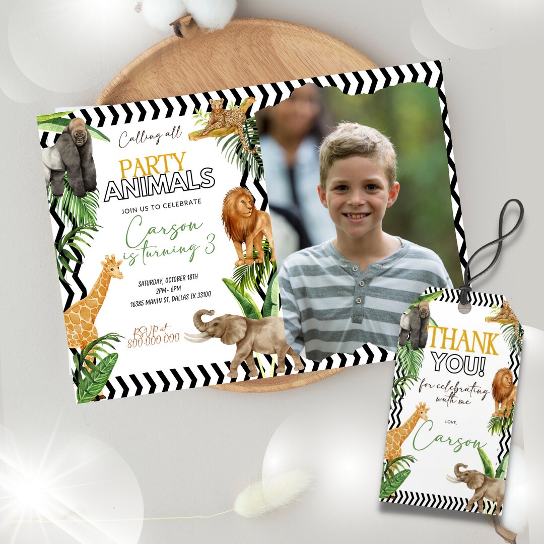 Editable and Printable Modern Party Animals Photo Invitation Template ...