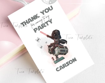 Printable Star war kid birthday thank you tag template, dark Vader any age kid birthday party tag, Trooper kid birthday party gift tag