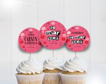 Mean Girls inspiriert Cupcake Topper, Mädchennacht Party Cupcake Topper, Geburtstagsparty verbrennen Buch, We Wear rosa Partyzubehör