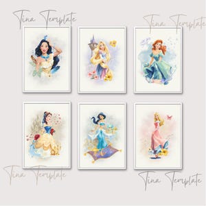 Set 7 Princess Printable art Disney Princess Nursery Decor, Watercolor Princess Girls Room Decor, Princess Nursery Decoration Wall art
