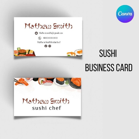 Editable and Printable Sushi Chef Business Card Template, Sushi