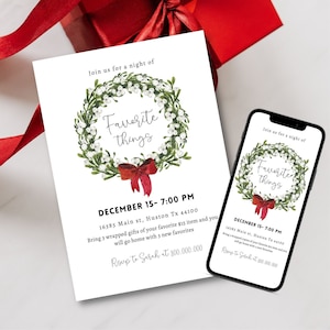Mobile and printable Favorite things Invitation template, Christmas party digital invitation, Holiday Celebration, instant download