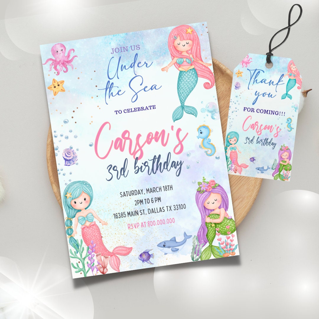 Editable and Printable Mermaid Birthday Invitation Template - Etsy