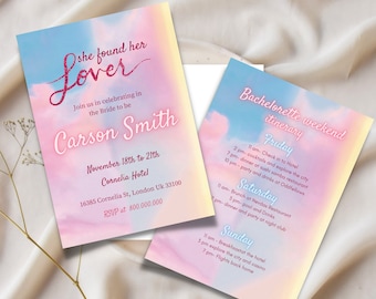 Editable and Printable Lover Bachelorette Invitation and Itinerary, Taylor Inspired Bachelorette, She Found Her Lover, Lover Bachelorette