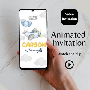 Editable Airplane Birthday video animated Invitation, Airplane party video Invitation, Pilot Birthday Invitation, Airplane phone invite