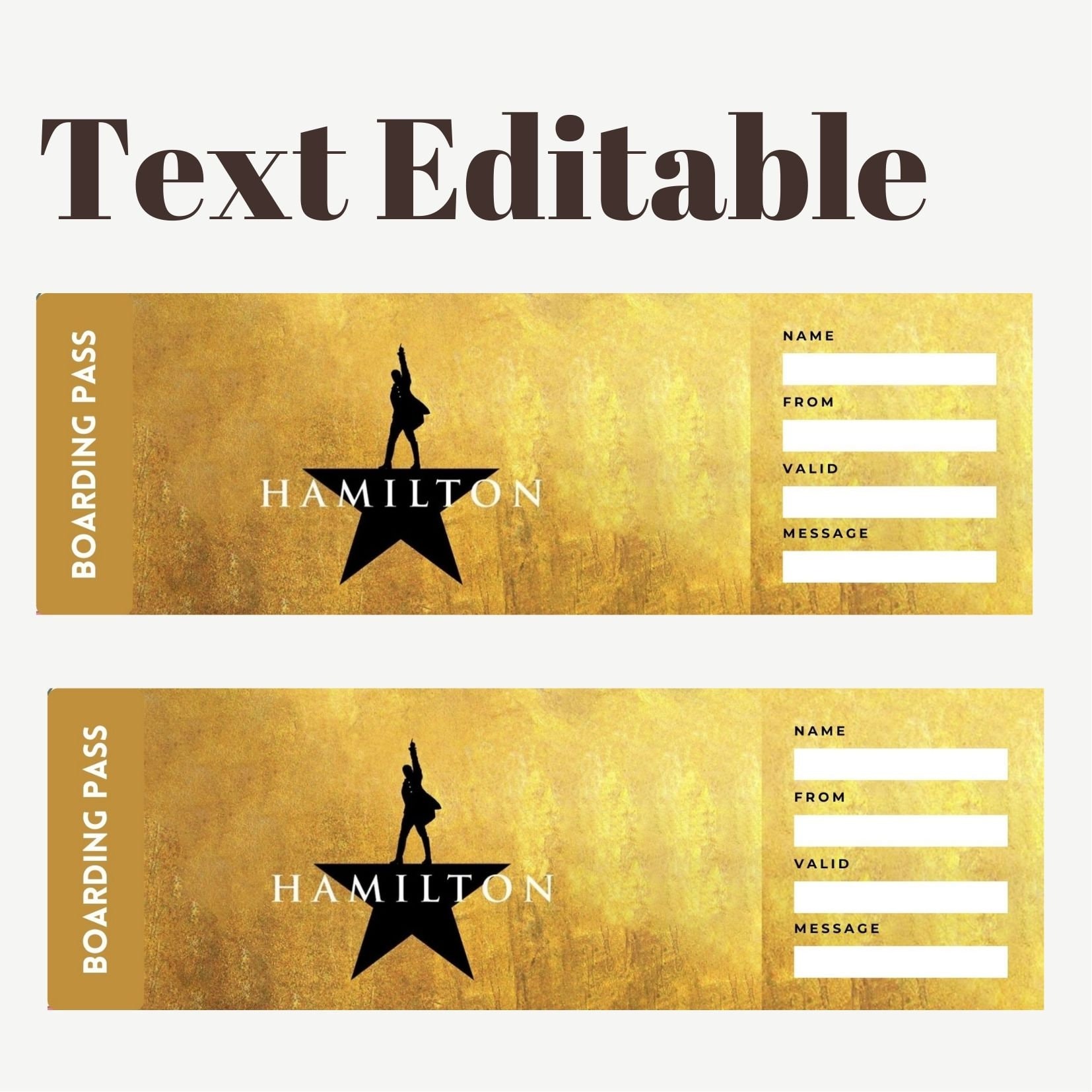 Printable Hamilton Surprise Ticket Editable Broadway Musical Ticket Musical Theater Ticket Event Gift Idea Surprise Gift Canva Edit Etsy