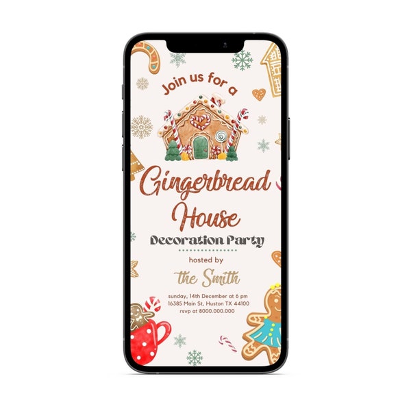 Iphone editable Gingerbread House Decoration party invitation, Text Gingerbread Cookie Decoration, IMessage Party Holiday cookie party