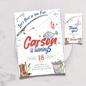 Invitación de cumpleaños de pesca editable e imprimible, invitación a la fiesta de pesca, invitación de pescado, fiesta de cumpleaños de pescado, etiqueta de agradecimiento de pesca