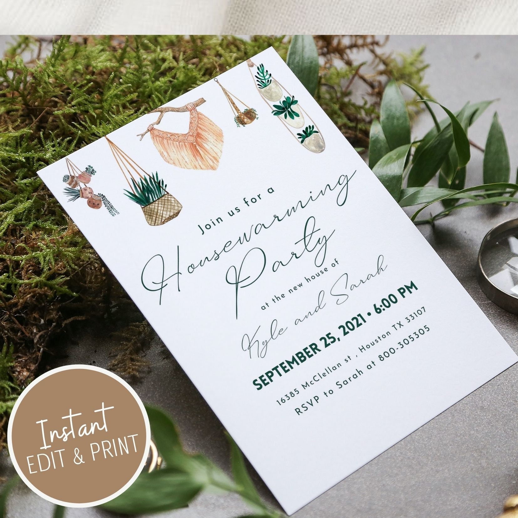 Boho Housewarming Invitation Template, Printable, Editable (digital ...