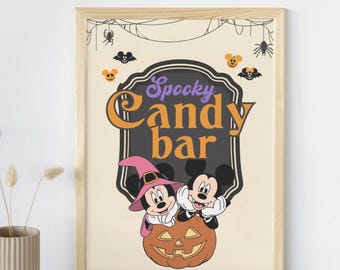 Disneyland Halloween Party Sign, Candy Bar Sign template, Mickey Halloween Birthday Party Decoration, Mickey Candy bar sign