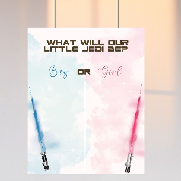 Printable and Editable Pink or Blue light sword gender reveal Voting sign template, Boy ir Girl Space gender reveal theme, Star Baby gender