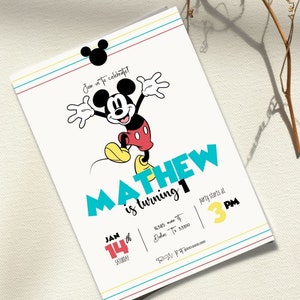 Editable and printable vintage Mickey any age birthday party invitation, Mickey boy birthday party, personalize birthday boy template invite