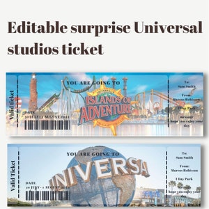 Druckbare und bearbeitbare Universal Studios Überraschungskarte, Universal Geschenkkarte, bearbeitbare Urlaubskarte, Park Geschenkkarte,Orlando Park