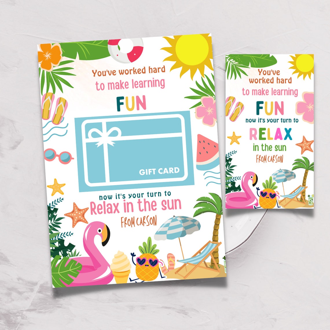 Editable Your Turn to Relax in the Sun Teacher Appreciation Gift Card ...