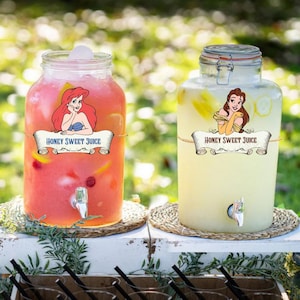 Editable and Printable Princess Party Drink Label emplate, Little princess Party decoration, 6 Princess designs theme party drink label