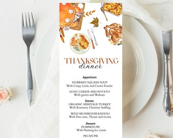 editable and printable thanksgiving menu template, Friendsgiving menu party template, elegant minimalist menu dinner fall thanksgiving