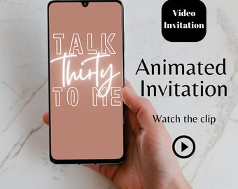 Electronic 30th Birthday video invitation template, Iphone video invite for her, talk thirty to me neon light birthday, women party invite